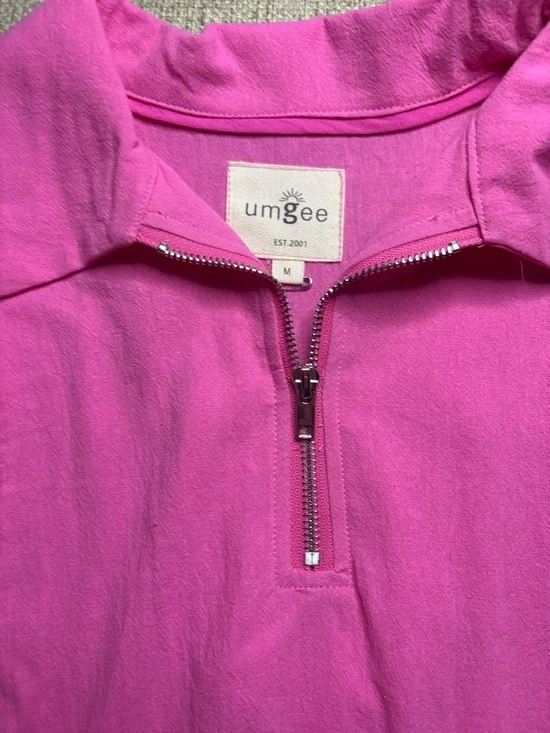 Umgee Hot Pink Ruffle Zip Peplum style shirt Top medium - Picture 6 of 8